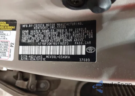 2006 Toyota Camry Xle V6 z USA, uszkodzony, nr VIN 4T1BF30K16U116573